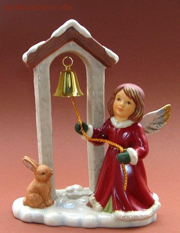 Goebel Engel läutet die Glocke mit Häschen in bordeaux 16 cm